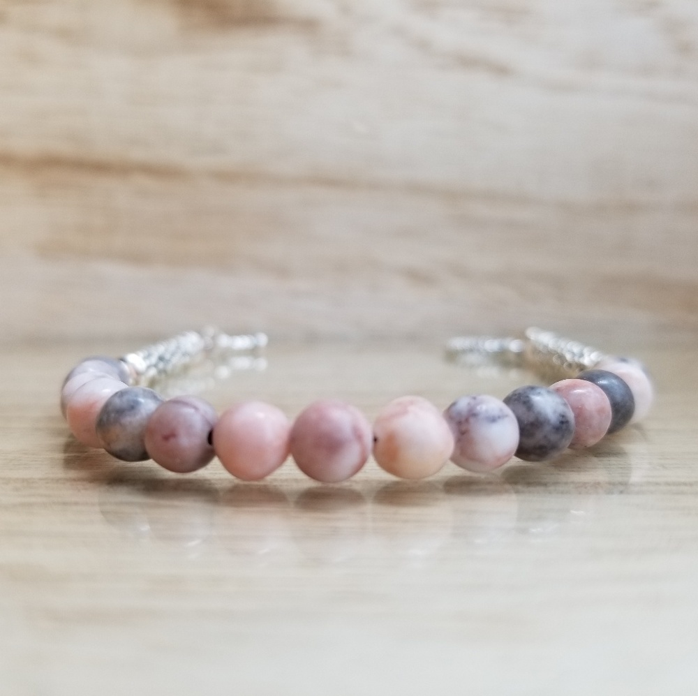 Pink Zebra Stone Beaded Gemstone Bracelet